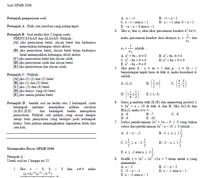 Soal spmb matematika 2006 dan jawabannya | Bank Soal Ujian