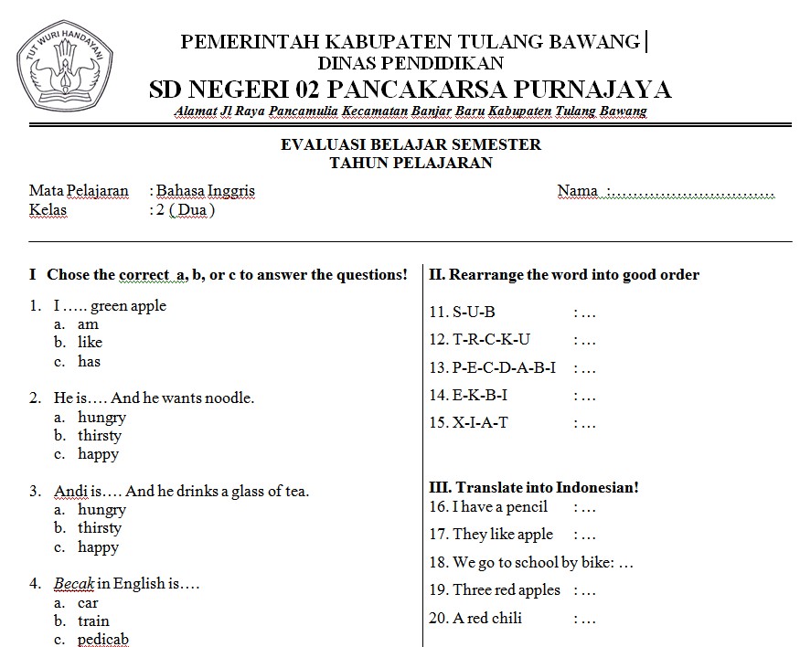 contoh soal uts bahasa indonesia kelas 11 semester 1