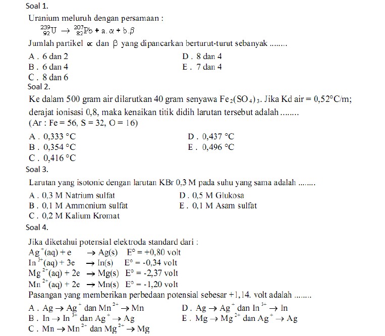 Latihan Soal Kimia Semester Kelas Sma Ma Kumpulan Uji Kompetensi