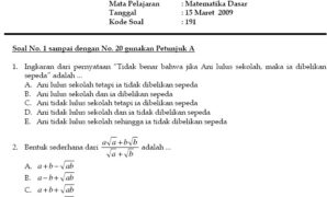 Soal Ujian Mandiri Universitas Diponegoro - UM Undip 2009