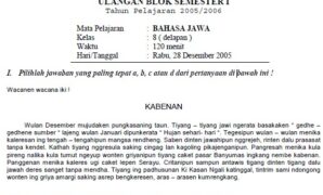 Soal Ulangan Bahasa Jawa Kelas 8 SMP