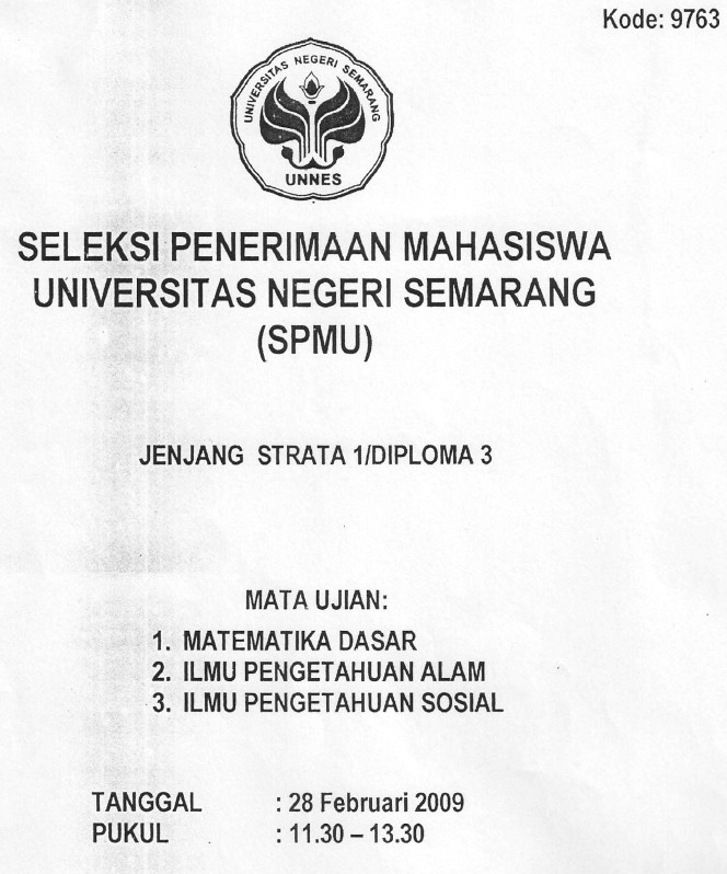 Soal Seleksi Penerimaan Mahasiswa Unnes 2009 Soalujian Net