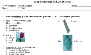 Soal Bahasa Inggris SD Kelas 1