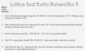 Soal Cerita Matematika SD kelas 5