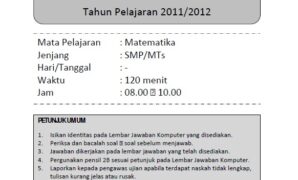 Soal Prediksi Ujian Nasional Matematika SMP 2012