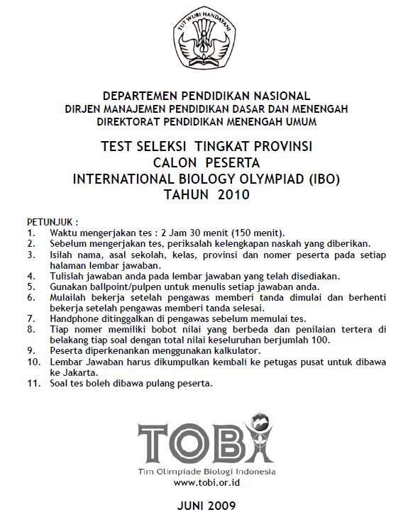 TEST SELEKSI TINGKAT PROVINSI CALON PESERTA INTERNATIONAL ...