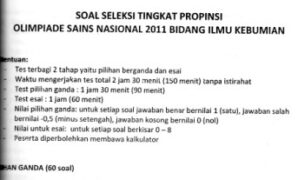 Soal Olimpiade Sains Propinsi 2011 bidang Ilmu Kebumian