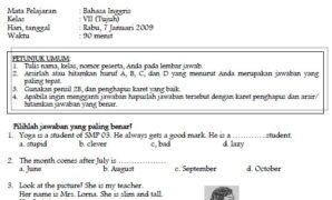 Soal UAS Bahasa Inggris SMP Kelas 7 Semester 1