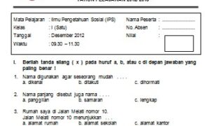 Soal Ujian Semester IPS SD kelas 1