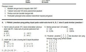 Contoh Soal UAS Matematika SMP Kelas 7 Semester 1