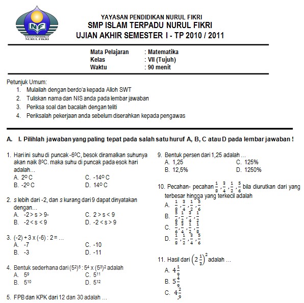 Download Soal Uas Matematika Smp Kelas 8 Semester 2.doc
