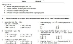 Contoh Soal UAS Matematika SMP Kelas 8 Semester 1