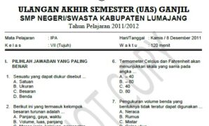 Kumpulan Soal UAS IPA SMP Kelas 7 Semester 1