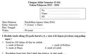 Contoh Soal UAS SD Kelas 4 Semester 1 PAI